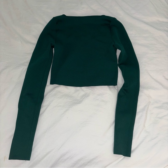 Zara Square Neck Crop Top Long Sleeve Green - Picture 2 of 3